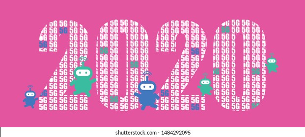 Design cute smart robot and 2020 happy new year vector.