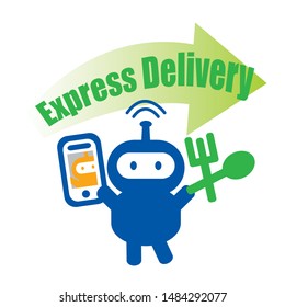 Design cute smart robot and food express delivery vector.