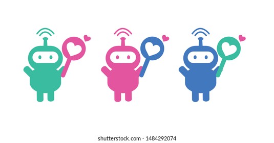 Design cute smart robot take heart brand vector.