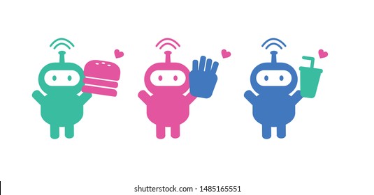 Design cute smart robot take burger, french fries and drink vector.
