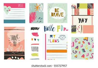 Design of Daily Planner with many funky elements. Organizer / Schedule / Notes / To Do List. Vector. Isolated.