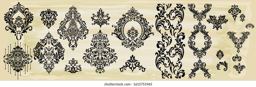 Design for damask vector set of vintage elements for design.