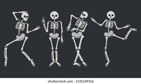 Design with dancing skeletons on black background