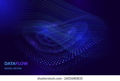 Design for Data Flow, Futuristic Tech, Business, Science for Web-design, Banner, Presentation. Elegant Abstract Flow and Circular Patterns for Timeless Style. Branding Vector Illustration