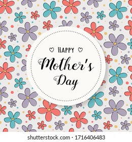 Design of Mother’s Day card with cute floral pattern and wishes. Vector