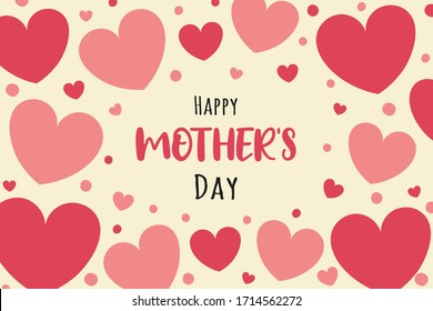 Design of Mother’s Day card with cute hearts and wishes. Vector