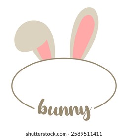 Design decor frame with rabbit, graphic elements bunny ears and paws. For decoration, Frame for text , kids frame, Easter design. Background