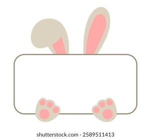 Design decor frame with rabbit, graphic elements bunny ears and paws. For decoration, Frame for text , kids frame, Easter design. Background