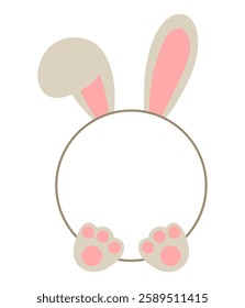 Design decor frame with rabbit, graphic elements bunny ears and paws. For decoration, Frame for text , kids frame, Easter design. Background