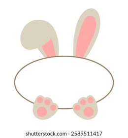 Design decor frame with rabbit, graphic elements bunny ears and paws. For decoration, Frame for text , kids frame, Easter design. Background