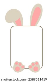 Design decor frame with rabbit, graphic elements bunny ears and paws. For decoration, Frame for text , kids frame, Easter design. Background