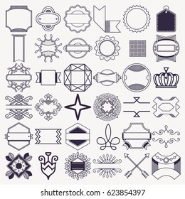 Design Decoration Elements Set 3. Outline Vector Illustrations.