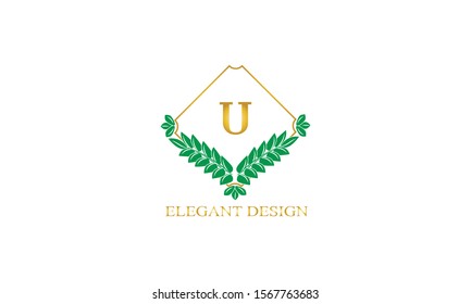 Design of decorative elegant monogram letters U. Stylish logo for cafes, bars, restaurants, hotels, boutiques, company brand. Vector illustration.