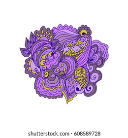 The design of the decorative ornament of the item. Drawn with a pen. Template ornament for creative projects, textile design, postcards, posters.