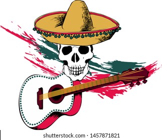 Design dedicated to the Mexican Day of the Dead. Suitable for posters, cards, tattoo. Vector illustration