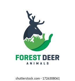 design deer animal logo on the mountain