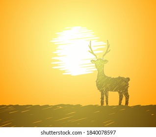 Design of deer in sunset scene