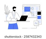 Design department isolated cartoon vector illustrations. Advertising agency designer creates new trademark and logo, professional digital marketing service, brand promotion vector cartoon.