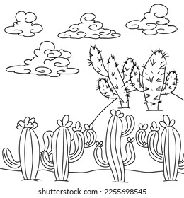 design desert cactus landscape coloring page for kid