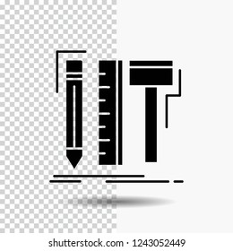 Design, designer, digital, tools, pencil Glyph Icon on Transparent Background. Black Icon