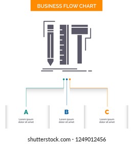 Design, designer, digital, tools, pencil Business Flow Chart Design with 3 Steps. Glyph Icon For Presentation Background Template Place for text.