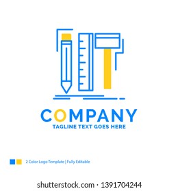 Design, designer, digital, tools, pencil Blue Yellow Business Logo template. Creative Design Template Place for Tagline.