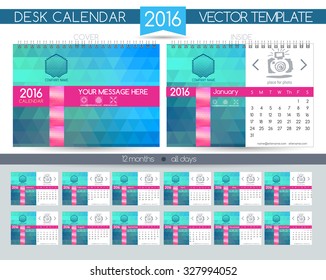 Design Desk Calendar 2016. Vector Templates all months. Example design gift calendars for Cafes, Shops, Hotels. 