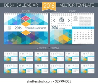 Design Desk Calendar 2016. Vector Templates all months. Example design gift calendars for Cafes, Shops, Hotels. 