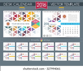 Design Desk Calendar 2016. Vector Templates all months. Example design gift calendars for Cafes, Shops, Hotels. 