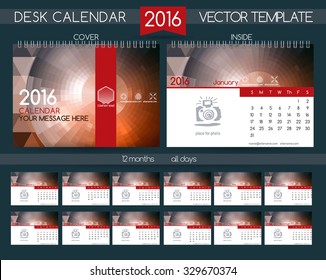 Design Desk Calendar 2016. Vector Templates all months. Example design gift calendars for Cafes, Shops, Hotels