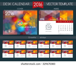 Design Desk Calendar 2016. Vector Templates all months. Example design gift calendars for Cafes, Shops, Hotels