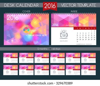 Design Desk Calendar 2016. Vector Templates all months. Example design gift calendars for Cafes, Shops, Hotels