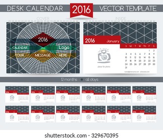 Design Desk Calendar 2016. Vector Templates all months. Example design gift calendars for Cafes, Shops, Hotels