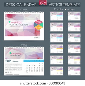 Design Desk Calendar 2016. Vector Templates 12 months. Example design gift calendars for Cafes, Shops, Hotels.