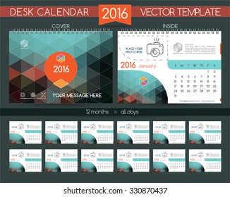 Design Desk Calendar 2016. Vector Templates all months. Example design gift calendars for Cafes, Shops, Hotels. 