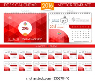 Design Desk Calendar 2016. Vector Templates all months. Example design gift calendars for Cafes, Shops, Hotels. 