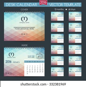 Design Desk Calendar 2016. Vector Templates all months. 