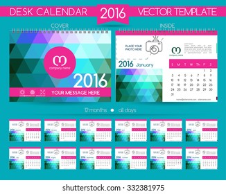 Design Desk Calendar 2016. Vector Templates all months. 