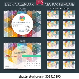 Design Desk Calendar 2016. Vector Templates all months. Example design gift calendars for Cafes, Shops, Hotels. 
