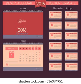 Design Desk Calendar 2016. Vector Templates all months & place for text.