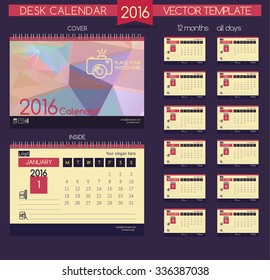 Design Desk Calendar 2016. Vector Templates all months & place for text.