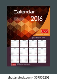 Design Desk Calendar 2016. Vector Templates all months.Design for the construction company, technology &  bank.