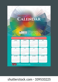 Design Desk Calendar 2016. Vector Templates all months.Design for the construction company, technology &  bank.