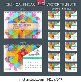Design Desk Calendar 2016. Vector Templates all months. Example design gift calendars for Cafe, Shops, Hotels. 