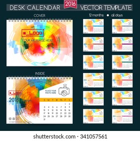 Design Desk Calendar 2016. Vector Templates all months. Example design gift calendars for Cafe, Shops, Hotels. 