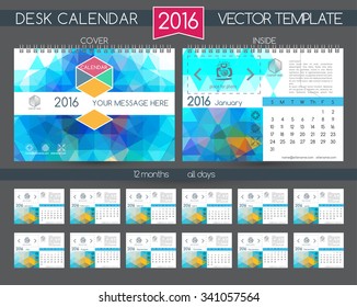 Design Desk Calendar 2016. Vector Templates all months. Example design gift calendars for Cafe, Shops, Hotels. 