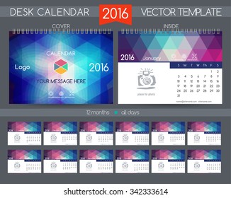 Design Desk Calendar 2016. Vector Templates all months. Example design gift calendars for Cafes, Shops, Hotels.