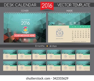 Design Desk Calendar 2016. Vector Templates all months. Example design gift calendars for Cafes, Shops, Hotels.