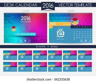 Design Desk Calendar 2016. Vector Templates all months. Example design gift calendars for Cafes, Shops, Hotels.