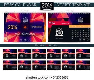 Design Desk Calendar 2016. Vector Templates all months. Example design gift calendars for Cafes, Shops, Hotels.